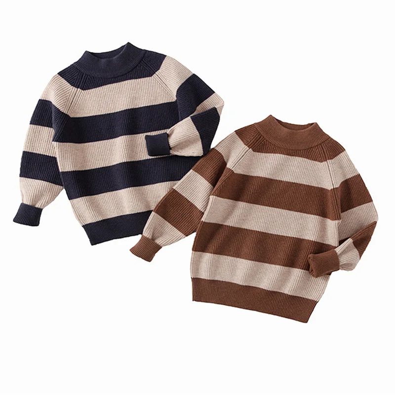 

Полосатый свитер для мальчиков и девочек, детский осенне-зимний новый вязаный пуловер, детский повседневный вязаный джемпер, модная одежда для малышей, От 1 до 10 лет