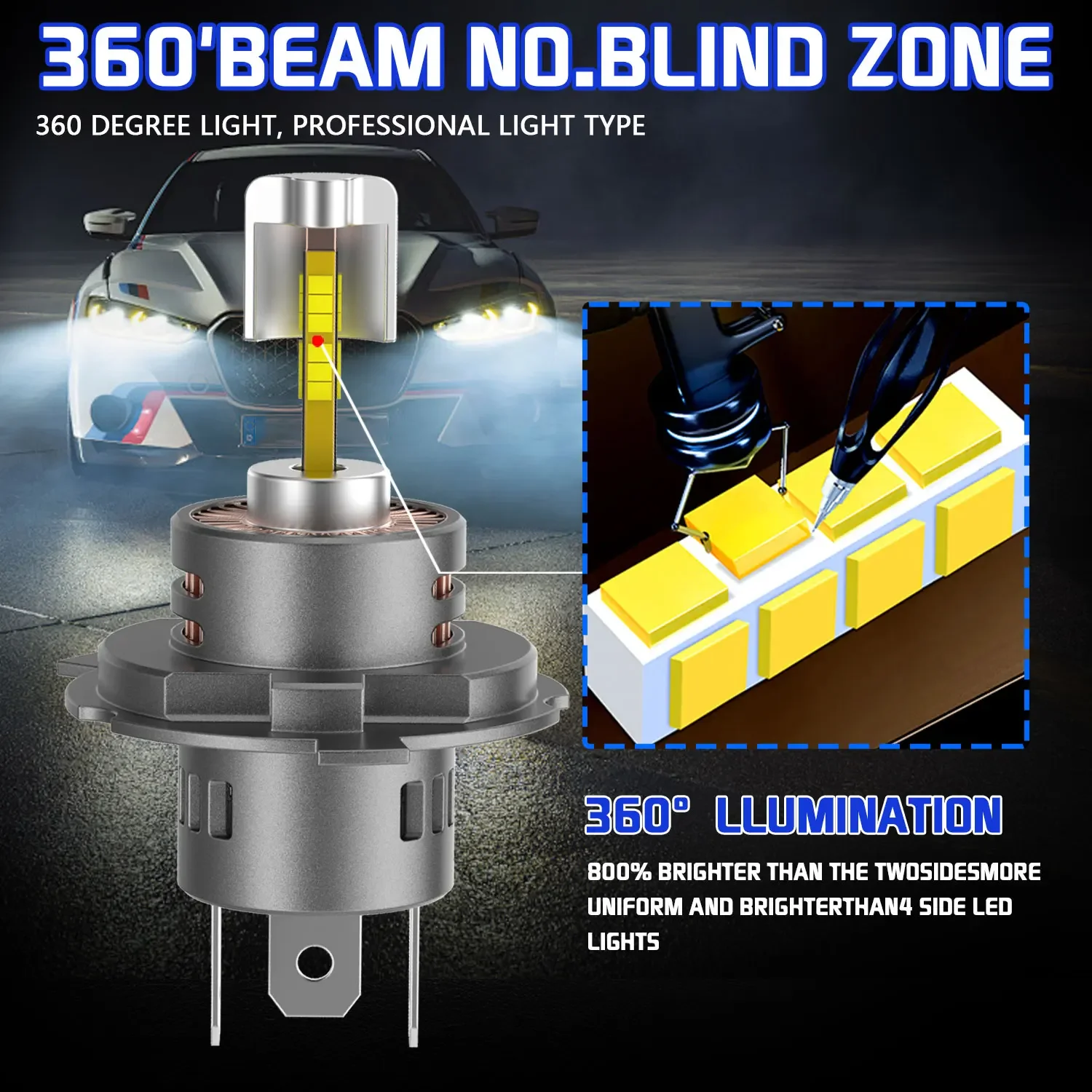 Mini Size H7 LED Headlight Bulbs 6800W 360 H4 H11 9005 9006 Turbo LED Headlamp CANBUS Wireless With Cooling Fan 6000K 12V