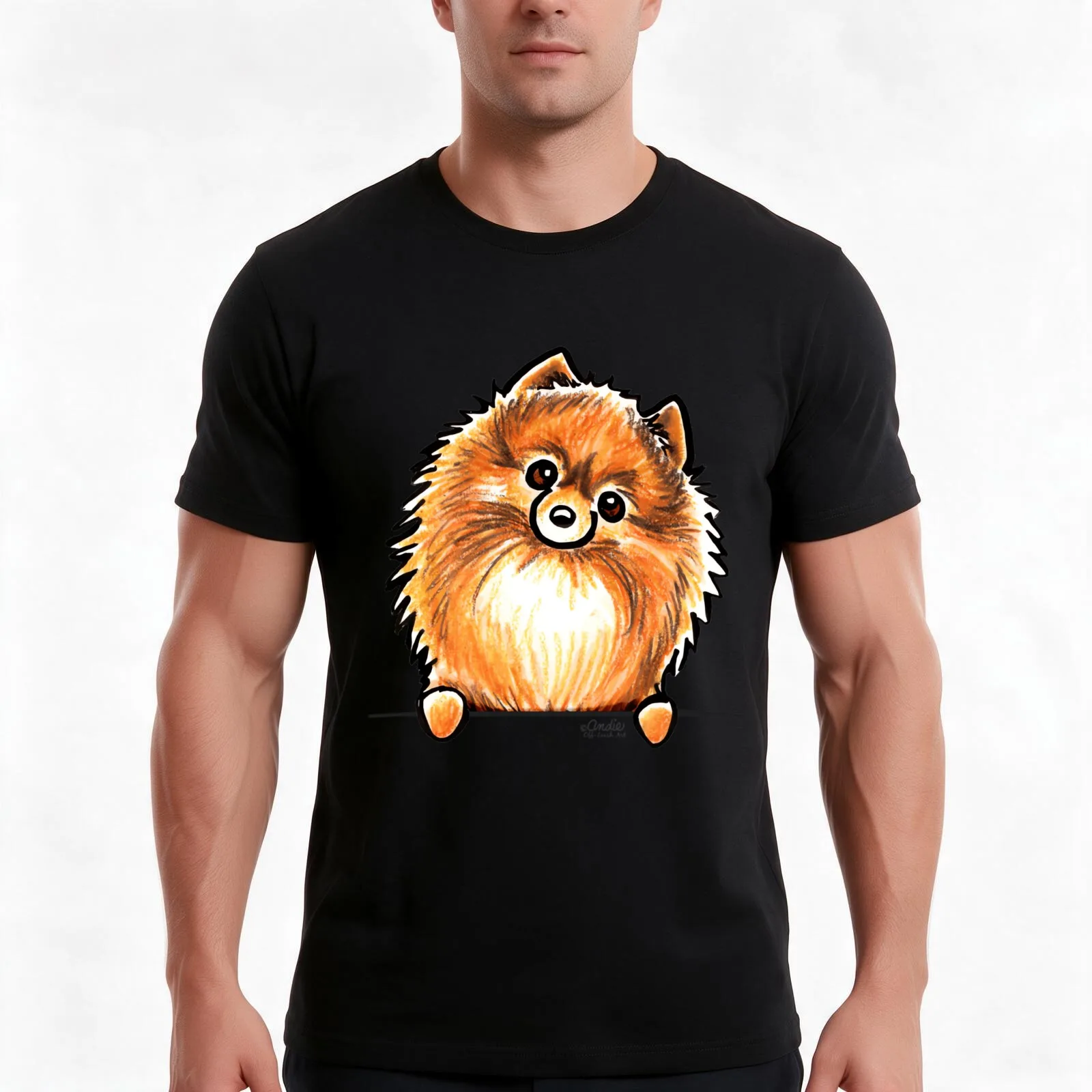 Red Pomeranian Paws Up T-Shirt, Summer Casual Cotton Tee, Oversized Streetwear Tops, Vintage Graphic Print, Unisex Men Women