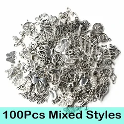 100Pcs Mixed Vintage Silver Metal Animal Charms Beads DIY Bracelet Pendant Neacklace Accessories for Jewelry Making Findings