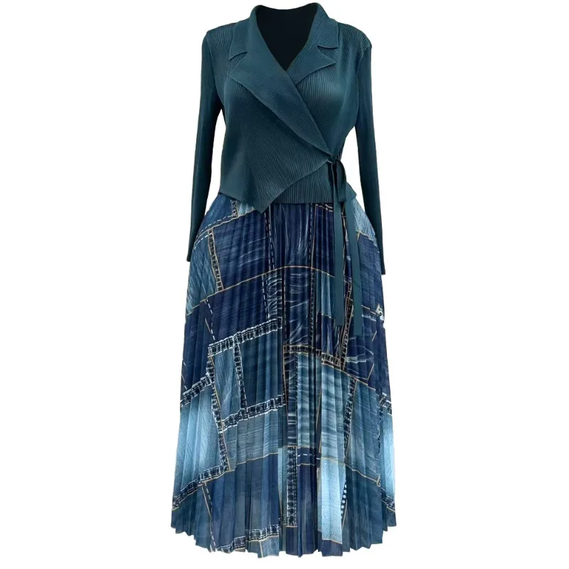 Miyake vestidos plissados 2025 plus size feminino outono novo vestido plissado prensado cintura plissado vestido longo luz luxo sentimento sênior