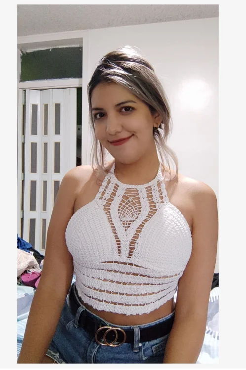 Crocheted Hollow Strap Halter Versatile Top