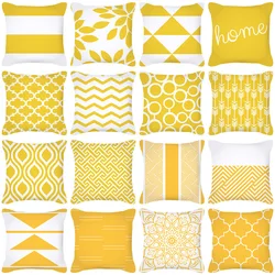 Yellow Geometric Stripe Sofa Cushion Cover Flower Pattern Decorative Throw Pillow  Nordic Style Home