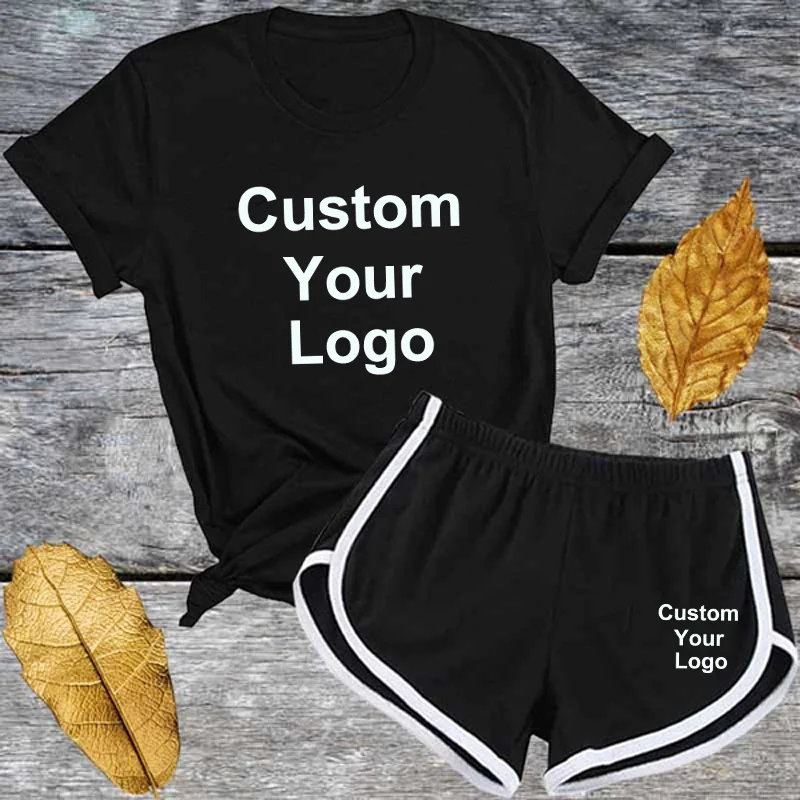 Women Fashion Custom Your Logo T-shirt and Shorts 2 Pcs Casual Short Sleeve Tracksuit Sport Yoga Suit 6 Colors