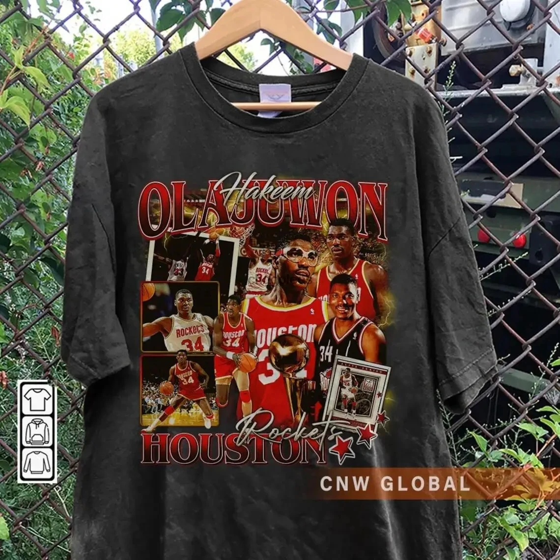 Hakeem Olajuwon Houston Basketball Shirt Rockets Basketball Shirt Christmas Gift Unisex Basketball 90s Vintage Fan Gift 1110 PTT