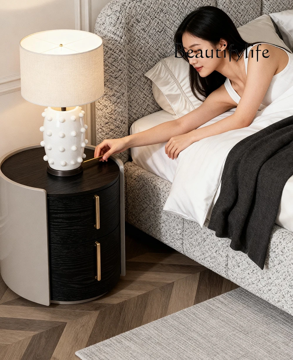 Italian minimalist round paint bedroom light luxury designer smoky paint storage bedside table