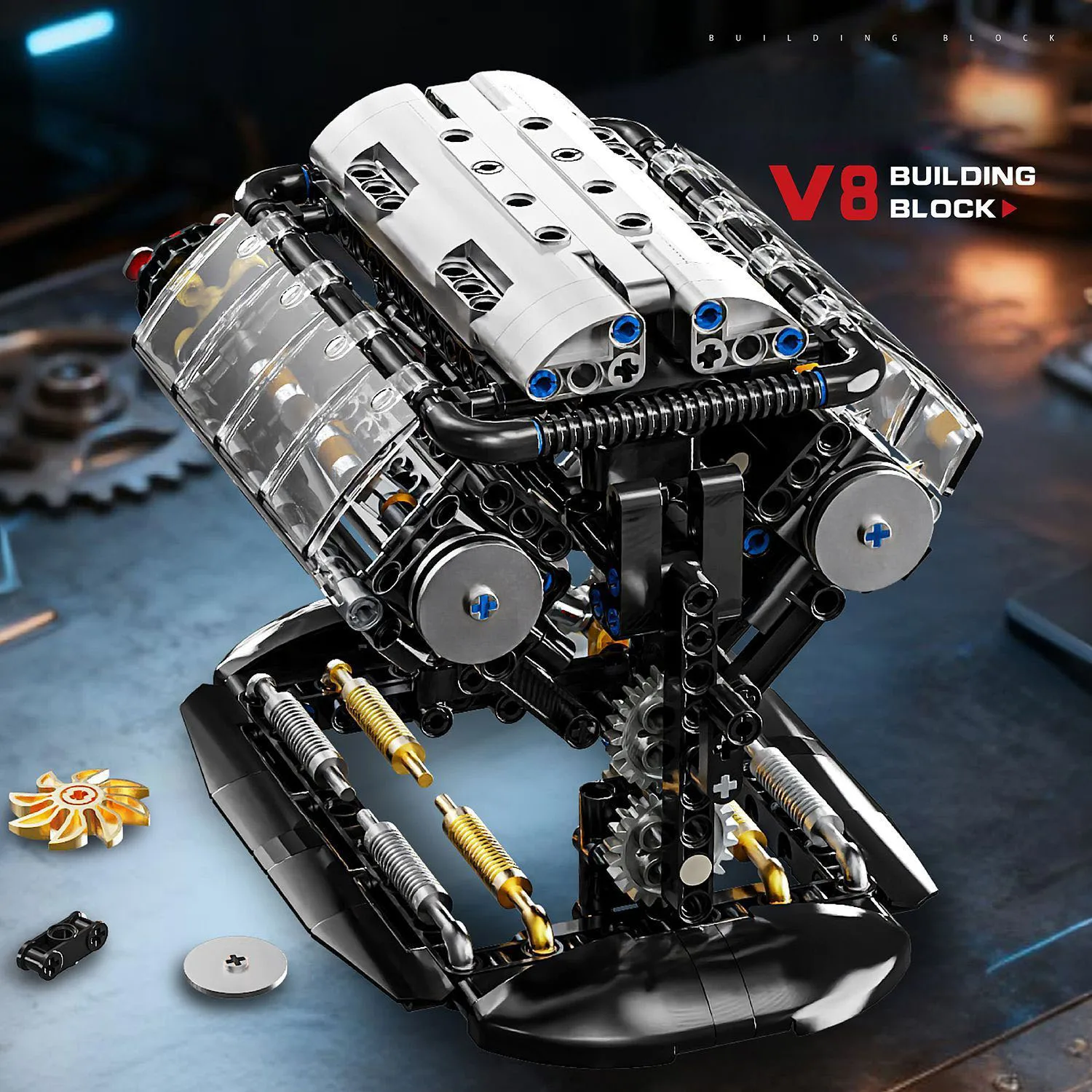Technical Racing Electric Motor Building Block V8 Engine Model Super Sport Car Batterypowered Toys Collection For Gifts view 4