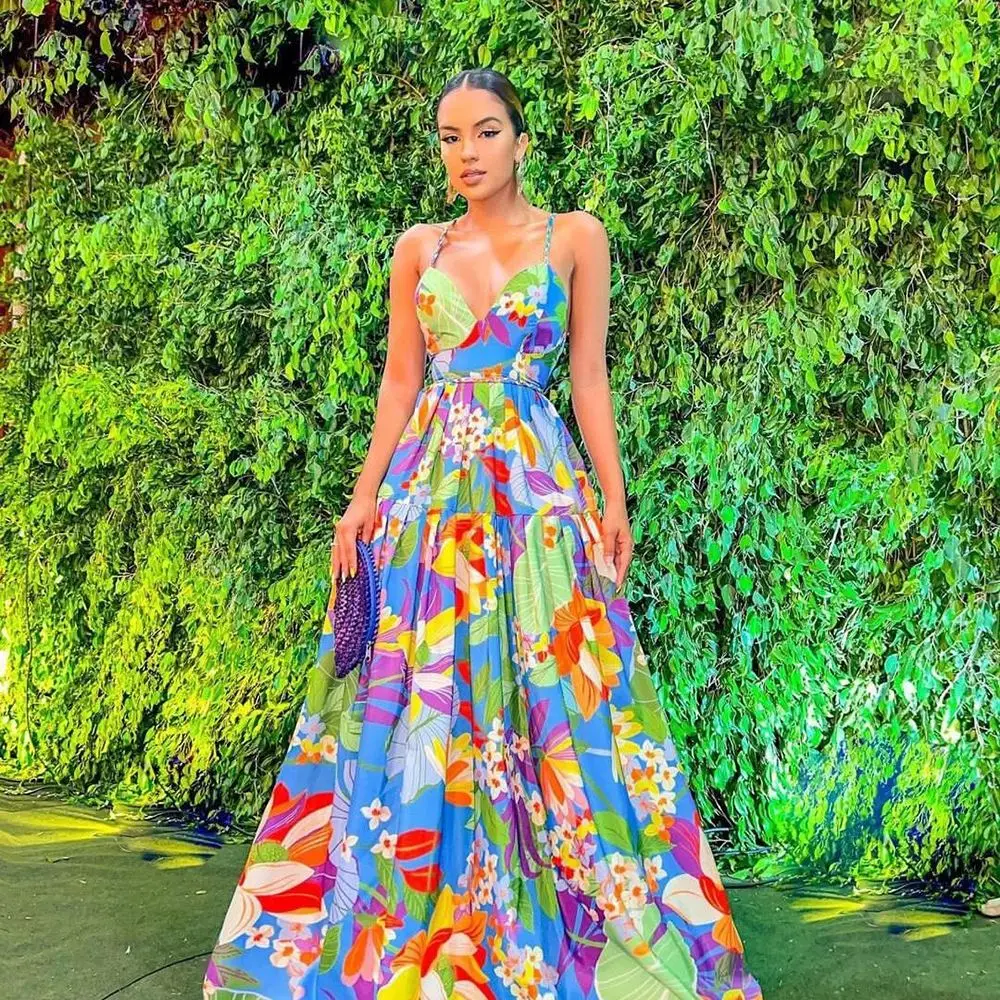 Women's Casual Holiday Dr Floral Print Off-oulder Maxi Gown High Waist Street Sle Summer Long Skirt A-Line Silhouette