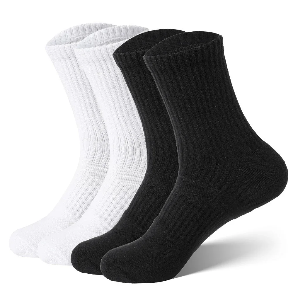 

1/2 Pairs Men's Mid Length Sock Athletic Cushioned Crew Sports Running Basketball Ankle Socks with Arch Compression Black White