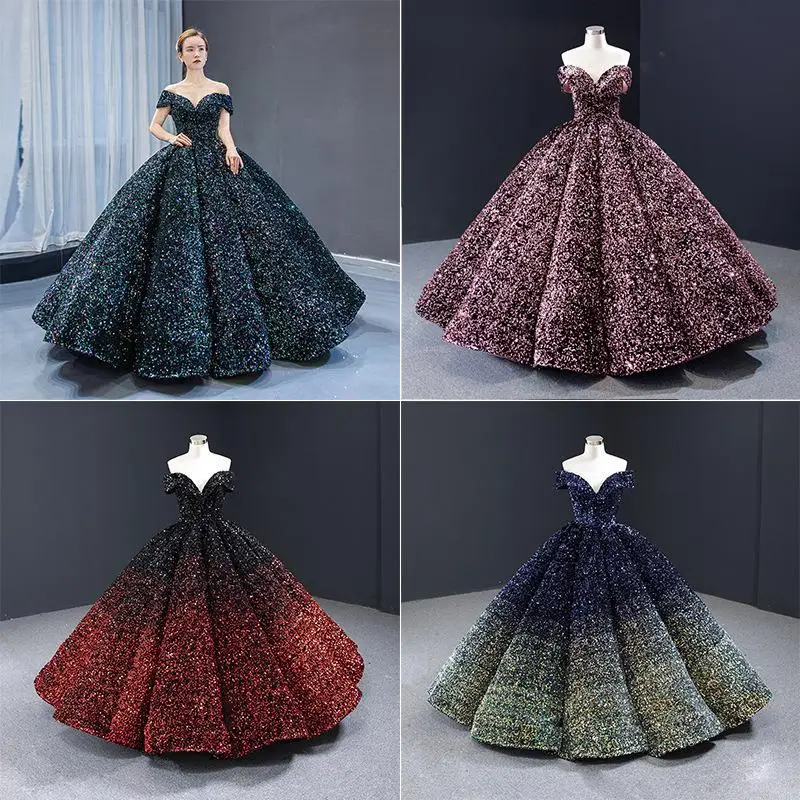 Uit De Schouder Baljurk Quinceanera Jurken Sequin Party Prom Dress Vestidos De 15 Anos 2018