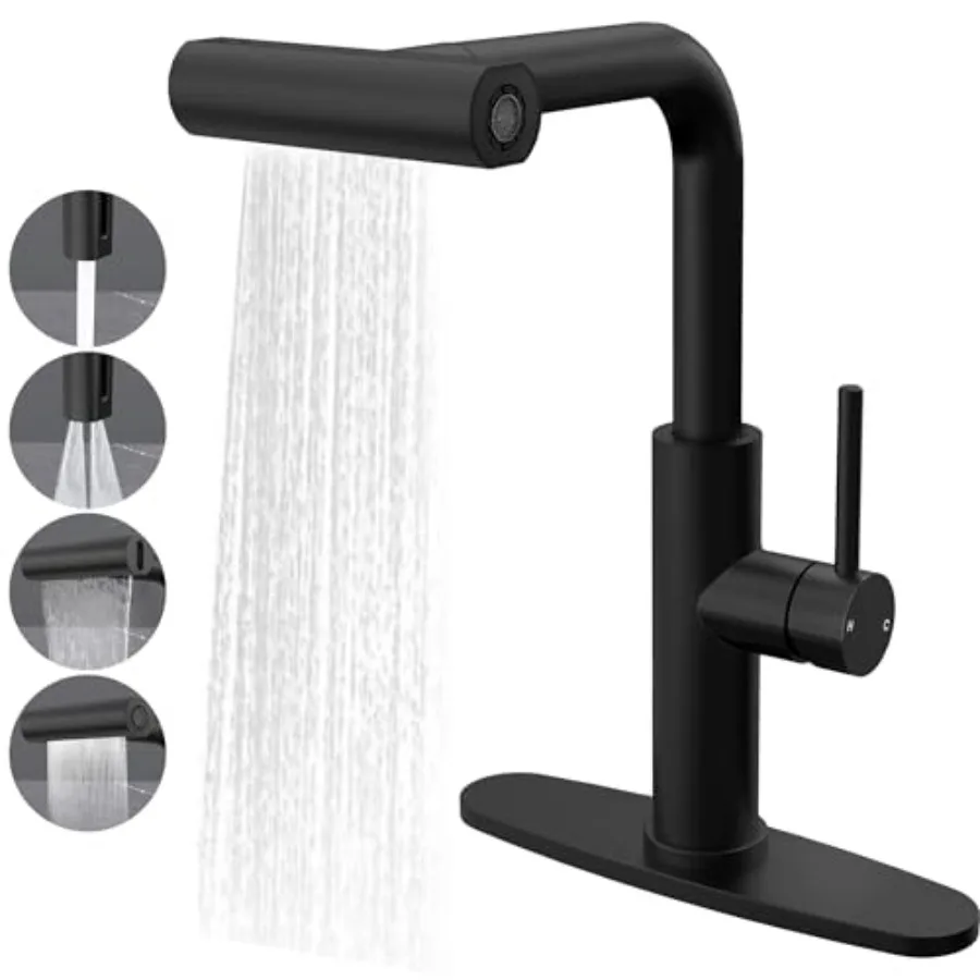 

Kitchen Faucets with Pull Down Sprayer, High Arc Waterfall Kitchen Faucet, 4 in 1 Stainless Steel Single Lever Handle Kitchen F