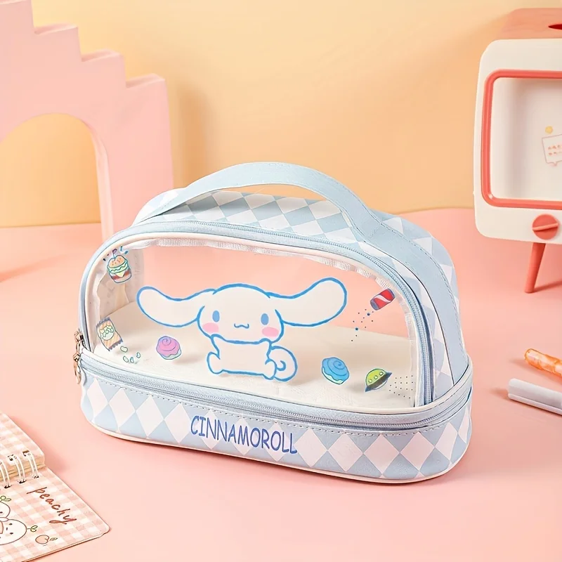 Hello Kitty & Kuromi PU Material Cosmetic Bag, Cinnamoroll Large Capacity School Supplies Organizer, With Organizer Compartment