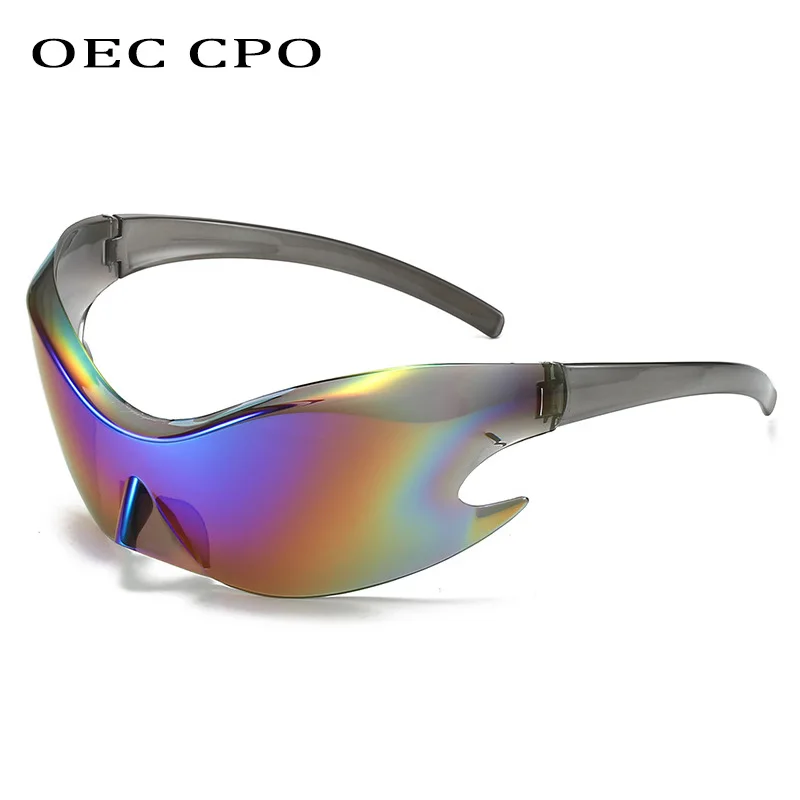 Oversized Goggles Punk Y2k Sunglasses Men Women Fashion 2000'S Brand Mirror Sports Sun Glasses Female Rimless Eyewear Shades