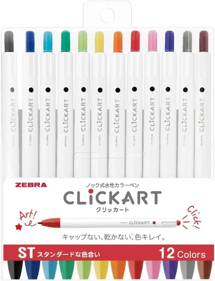 

Water-Based Zebra Clickart Pen Set, Standard 12 Colors for Art and Craft Projects