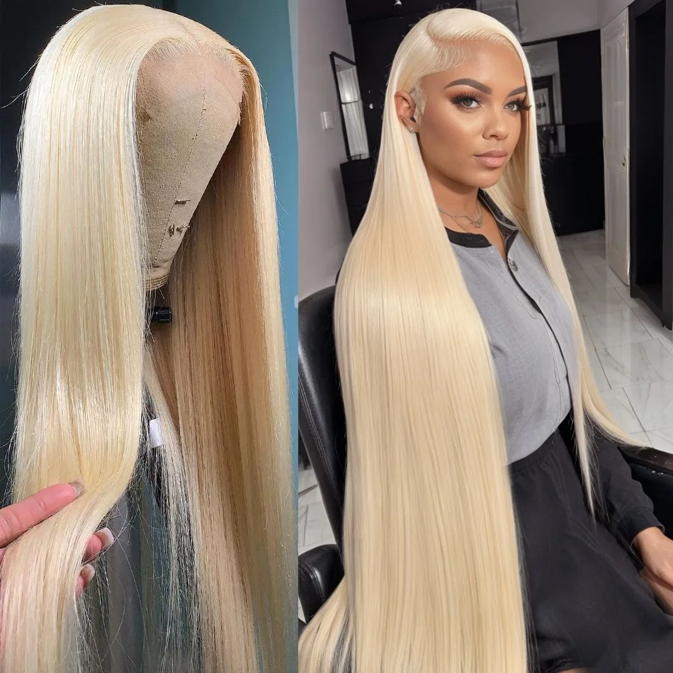 

613 Blonde Human Hair 13x6 HD Lace Frontal Wigs 30 Inch Bone Straight 13x4 Lace Front Wig Colored Brazilian Hair Choice On Sale