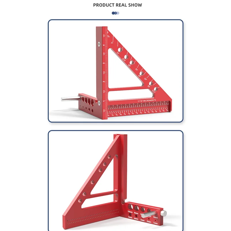 A48I 5-Inch Triangular Hole Ruler Aluminum Alloy Marking Ruler Square Building Frame Tools Woodworking Measuring Ruler