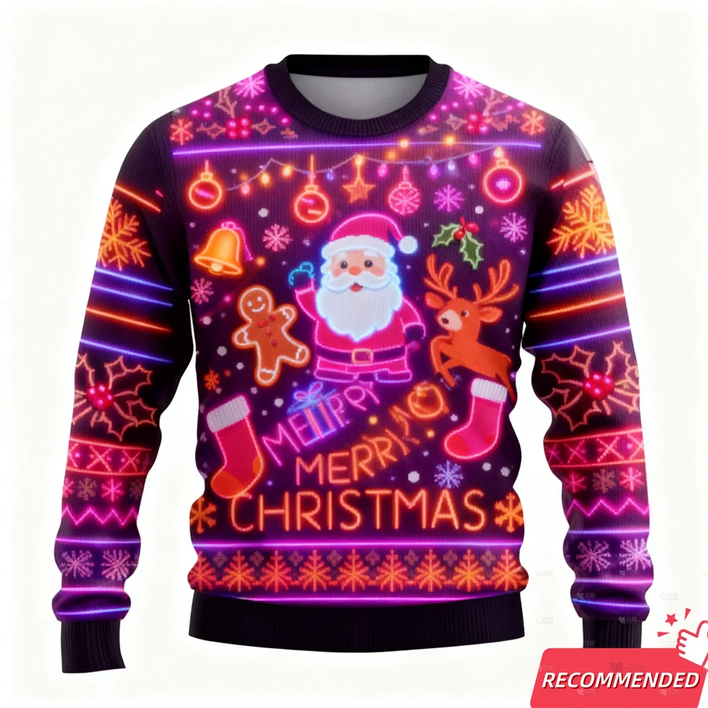 جديد سترة عيد الميلاد القبيحة للنساء الملابس 2025 مضحك وهمية أضواء النيون عيد الميلاد ضوء القبيح البلوز حفلة الهيب هوب للجنسين القمم