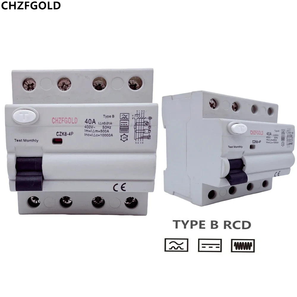 CHZFGOLD GYZ9 TYPE B RCD RCCB Din Rail Earth Leakage Current breaker DC 2Pole 40A 63A 30mA 100mA 300mA 6KA Diret Current (6mA)