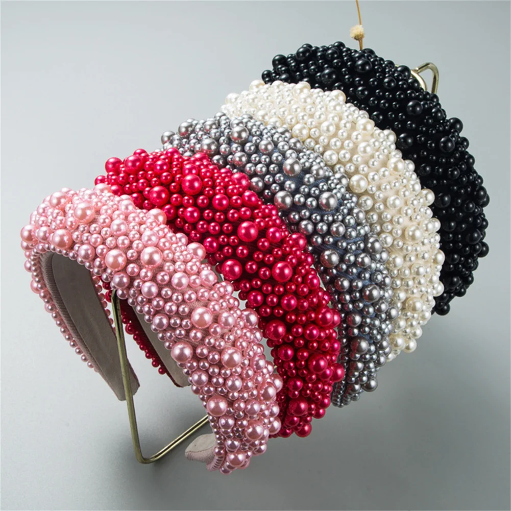 

Women Pearl Headband Retro Multi-color Pearl Padded Wide Hairband Accessories For Women Girls Birthday Gifts