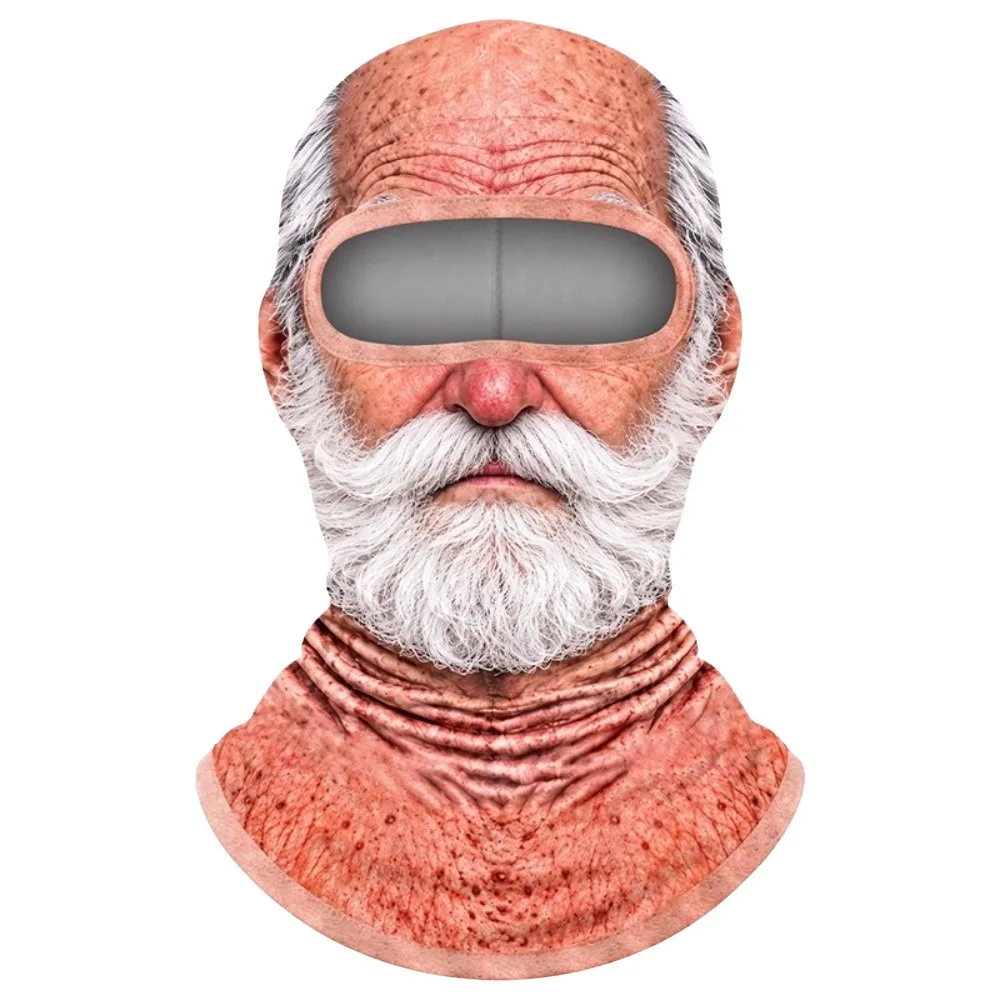 3D Face Printed Old Man Balaclava Face Mask White Mustache Full Coverage Funny Ski Mask Elastic Stretch Winter Mask Cover