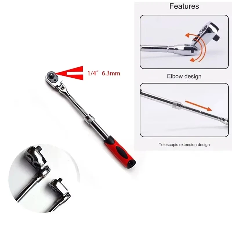 B28C-72-Tooth Carbon Steel Retractable Ratchet Wrench Automatic Quick Release Spanner Multifunctional Hand Tool