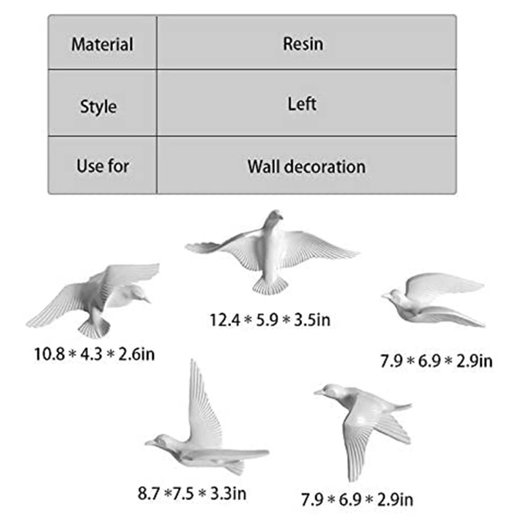 5PCS Seagull Wall Decor Resin Flying Bird Sculpture 3D Wall Art Ornament Decoration Wall Stickers For Home Decor Silver