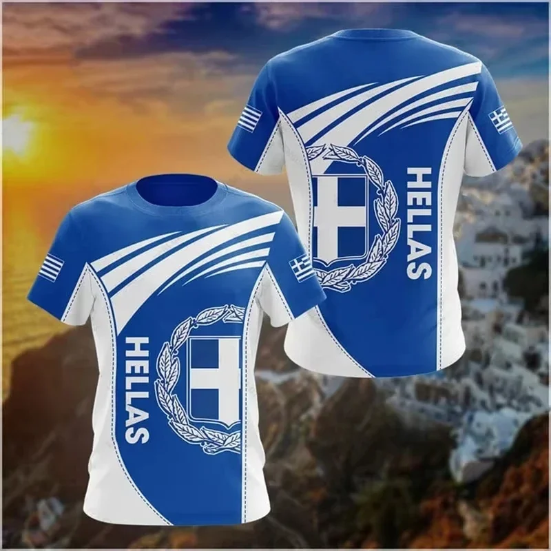 Mens Greece T Shirt Hellas National Flag Soccer Jersey Patriotic Short Sleeve Summer Casual Athletic Tee Quick Dry Breathable
