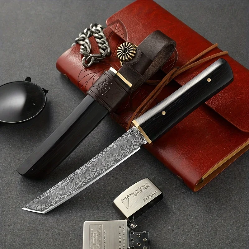 

Damascus Steel Fruit Knife Portable High-Hardness Kitchen Steak Knife for BBQ Camping EDC Pocket Knife Cut Meat Tool