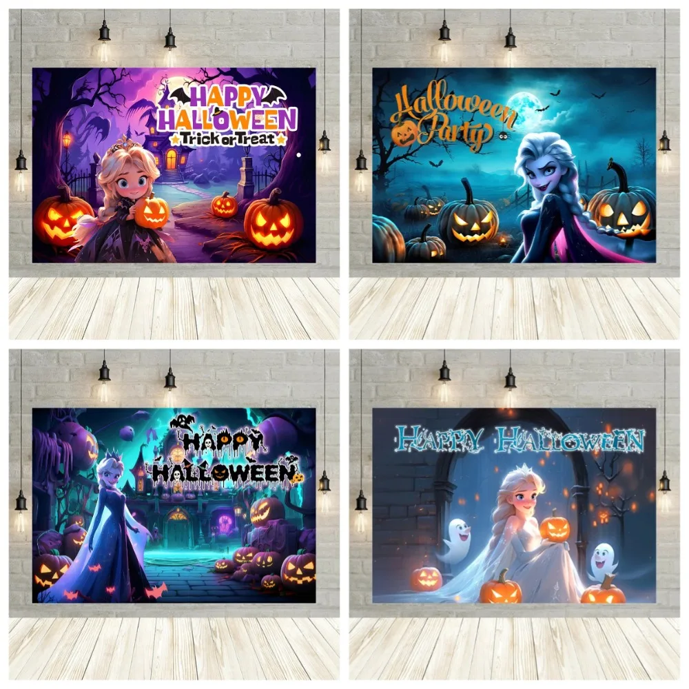 

Halloween Party Backdrops Princess Elsa Cartoon Kid Birthday Party Decor Banner Childs Room Photography Poster Decor Background