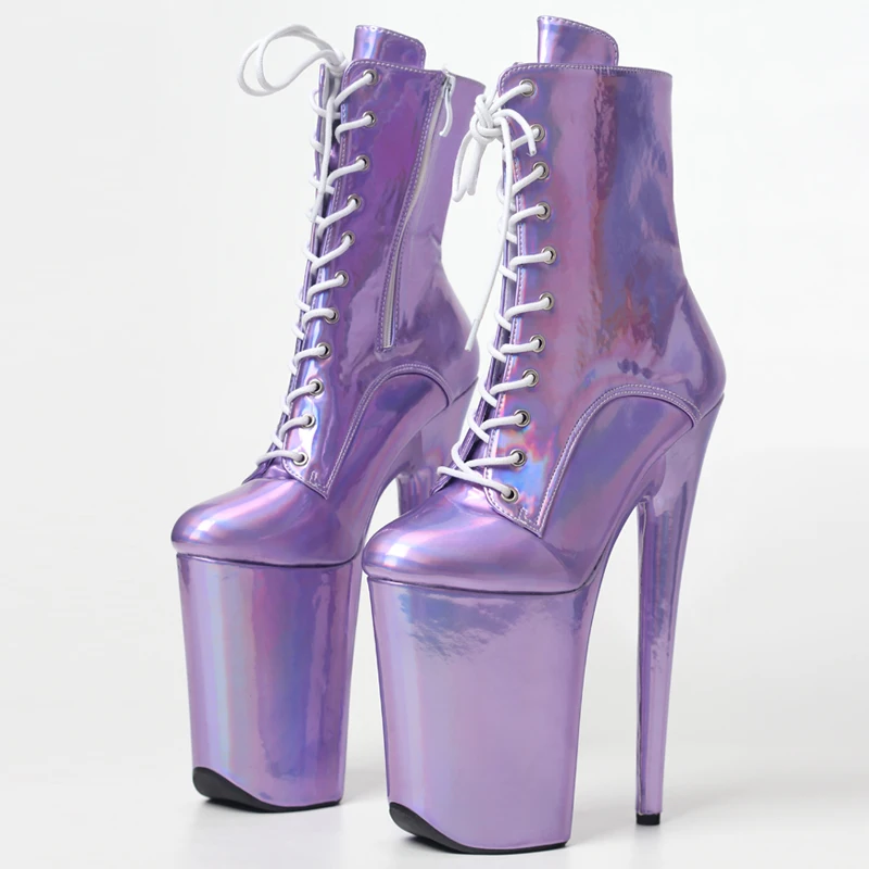 Sorbern Holographic Ankle Boots For Pole Dancer 23Cm 9 In High Heels Thick Platform Lace Up Short Booties Custom Color