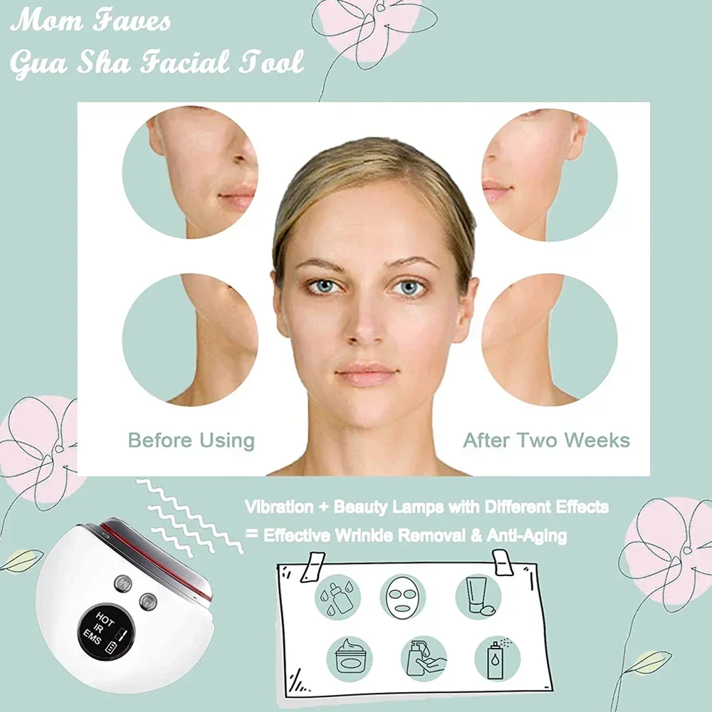 Gua Sha Facial เครื่องมือการสั่นสะเทือนเครื่องนวดหน้าสําหรับ Anti-Aging ปรับปรุง Facial Microcurrent Heated Contour Acupressure Skin Care เครื่องมือ