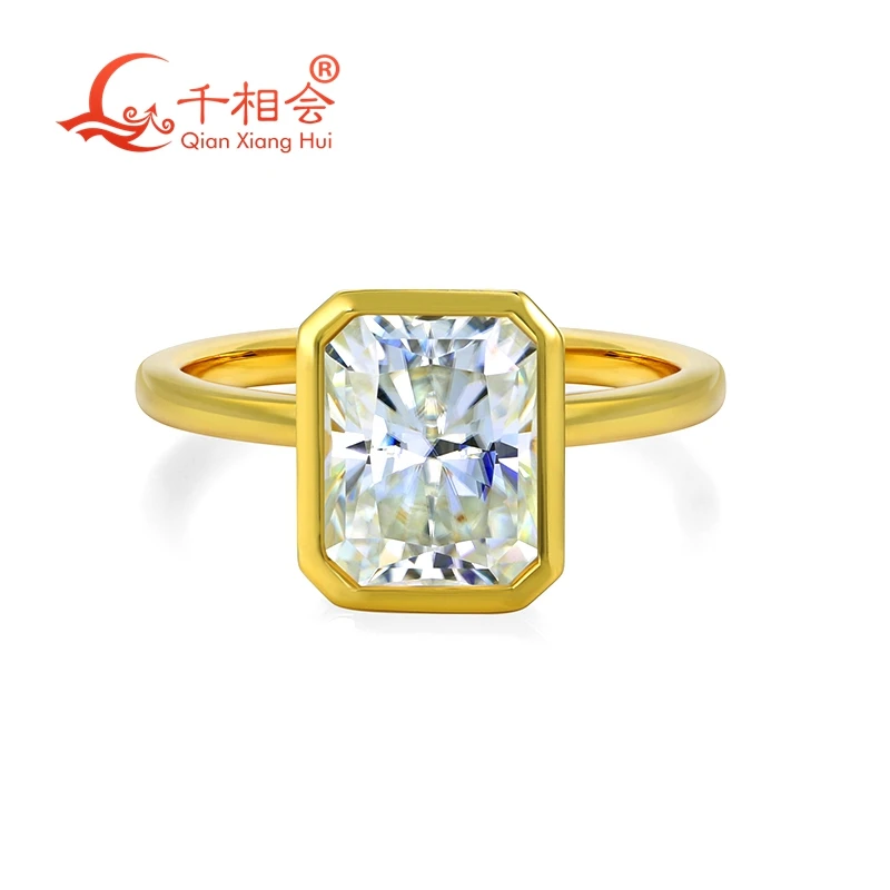 

10k 14k 18k real gold 7*9mm 3ct radiant Bezel Setting Ring Band D Color VVS Moissanite Diamond Ring Jewelry gift dating wedding