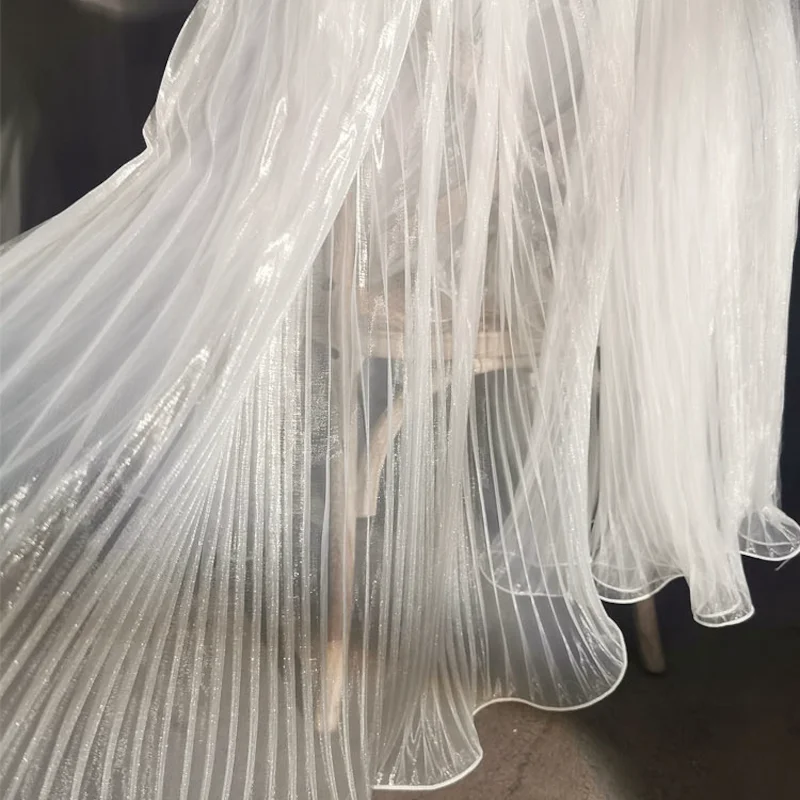 3/5/10m  Shiny Ruffled Pleated Fabric for Dress, Crystal Sheer Organza, Voile Designer Cloth, for Dress By the Meter