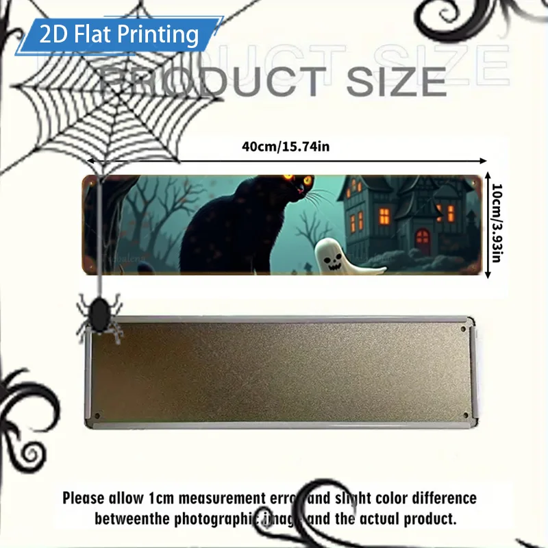 1 قطعة 4x16 بوصة علامة معدنية للهالوين 2D علامة معدنية مطبوعة مسطحة-قطة مخيفة وديكور منزل مسكون