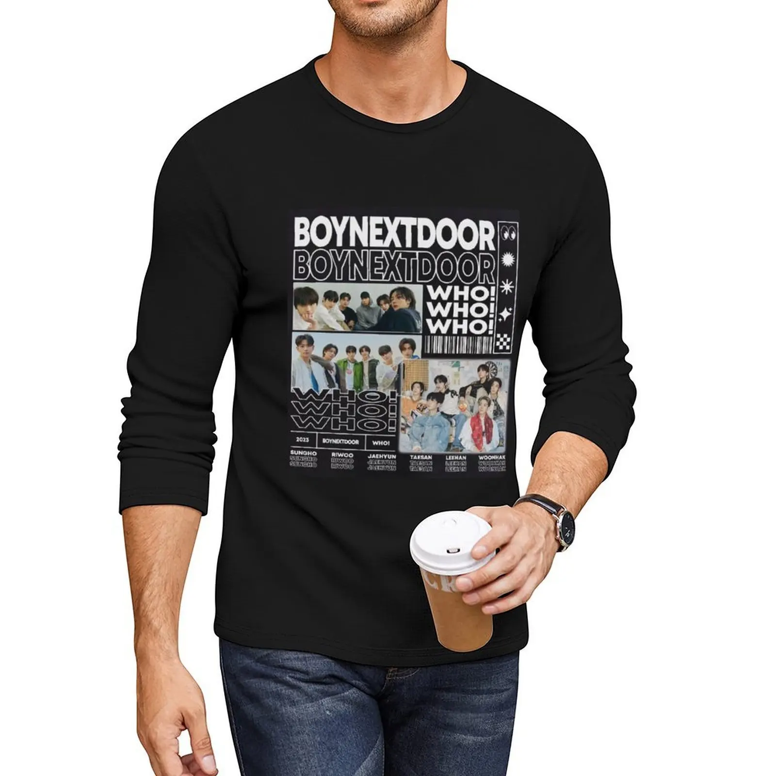 BOYNEXTDOOR black and white hot sexy concept kpop boy group members poster JAEHYUN, SUNGHO, RIWOO, TAESAN, LEEHAN,  Long T-Shirt