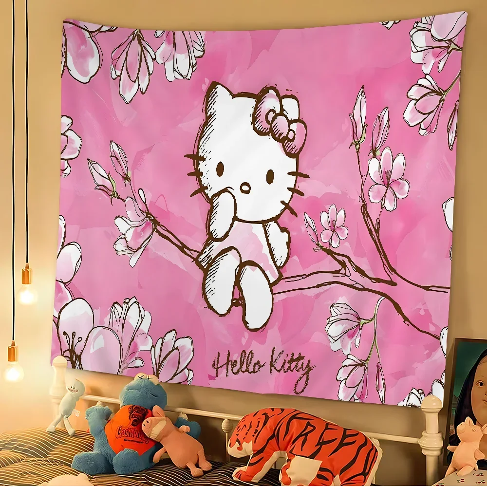 

H-Hello K-Kitty Anime Tapestry Hippie Flower Wall Carpets Dorm Decor Wall Hanging Home Decor