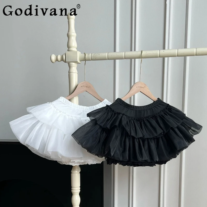 

Original Japanese Sweet Girls Lolita Black White Skirt Support Spring Summer 2026 Clothes Women's Elastic Waist Mini Crinoline