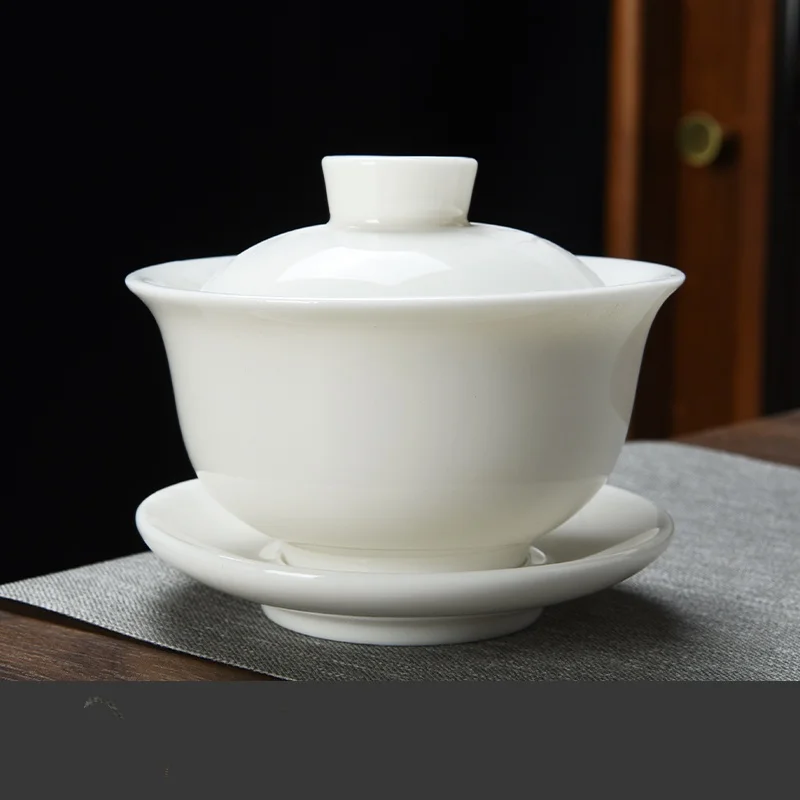 

Mutton-fat Jade Tea Pot Covered Bowl/Household Tea Set/Tea cup/Porcelain Teapots with Lid/Kung Fu Tea Accessories For Home