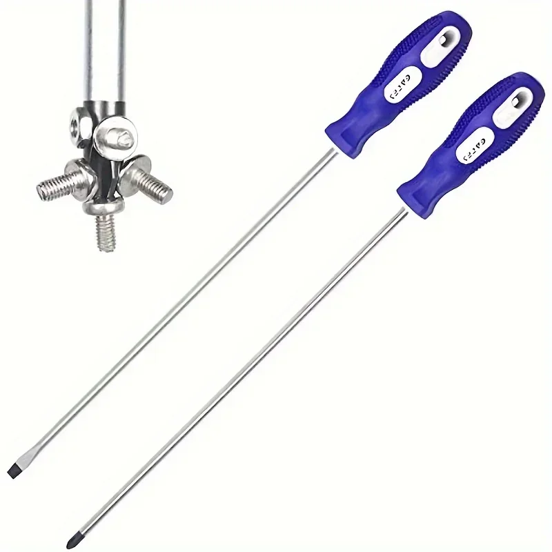 

A 12-inch-long Phillips Screwdriver and Flathead Screwdriver, A Magnetic Screwdriver with A Rubber Handle.