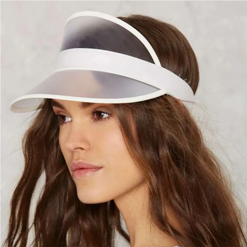 

Women's Hollow Top Golf Hat Outdoor Fashion Casual White Sun Hat with Adjustable White Soft Plastic PVC Beach Sun Hat Party Hat