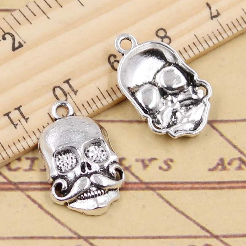 25pcs Charms Skeleton Skull With Beard 22x14mm Tibetan Silver Pendants Crafts Making Findings Handmade Antique DIY Jewelry