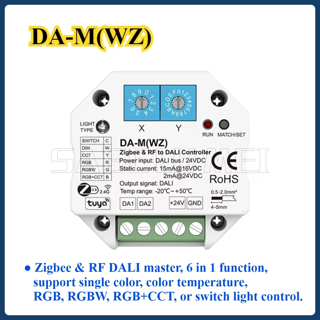 DC24V DA-M(WZ) Zigbee&RF to DALI Converter 6in1 Tuya APP Cloud /HUE /Wireless remote/Powered by DALI bus Control RGB+CCT RGBW