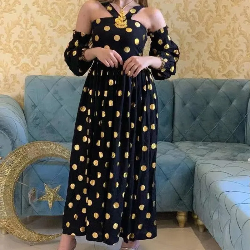 

Elegant Women's Fashion Polka Dot Print V-Cut Long Sleeve Work Dress Elegant DressOffice Lady Vestido Evening Party Clothes