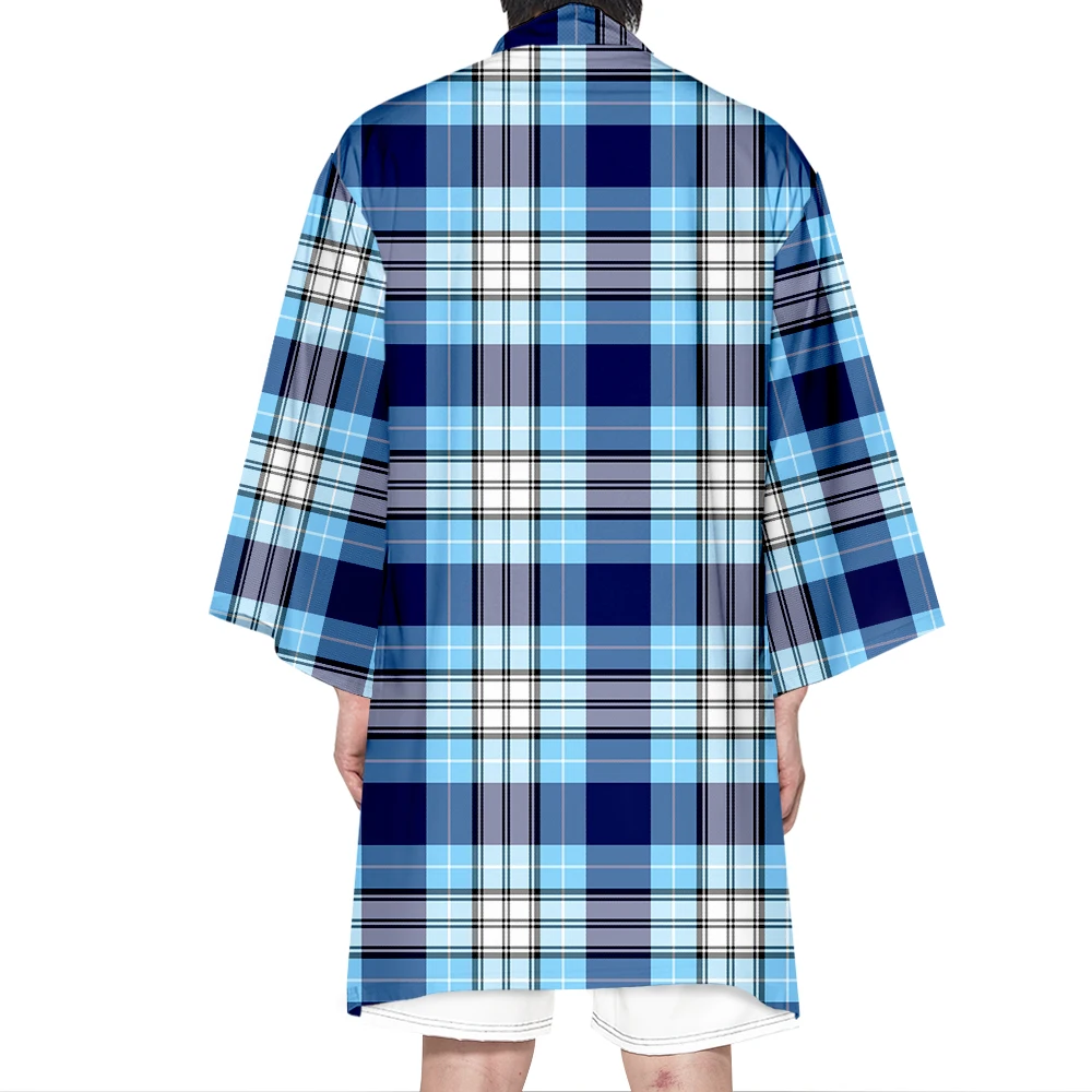 Autumn Samurai Kimono Cosplay Stylish Haori Street Plaid Kimono Men Cardigan Casual Robe Japanese Fashion Yukata Elegant