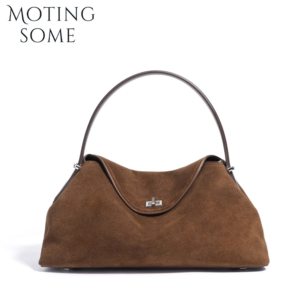 

Motingsome Suede Leather Handbag Woman Winter Bags 2025 New Matte Cowhide Genuine Retro Messenger Bag Shoulder Saddle Mini Tote