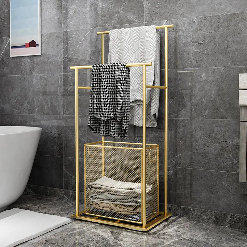 Luxury Space Saving Standing Clothes Rack Bath Towel Towel Rack Integrated Bathroom Dirty Clothes Basket Storage Shelf Floor