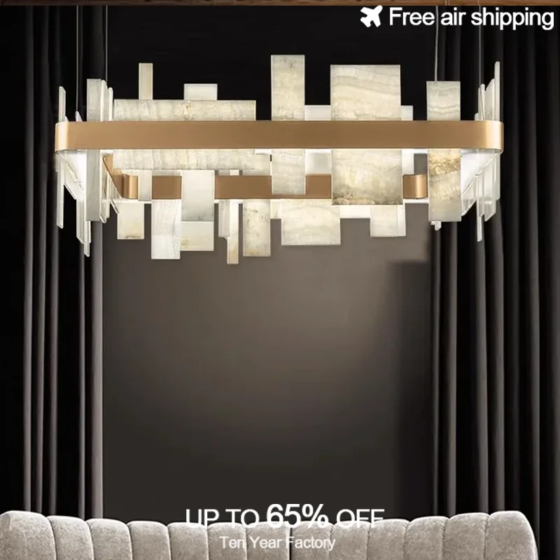 

Modern Luxury Marble Gold Oblong LED Dimmable Chandelier Ceiling Pendant Light for Dining Room and Living Room