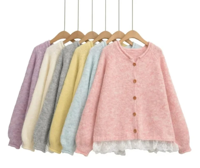 

Вязаный кардиган с кружевной отделкой для женщин, осень-зима 2022, новый повседневный стиль в стиле бохо