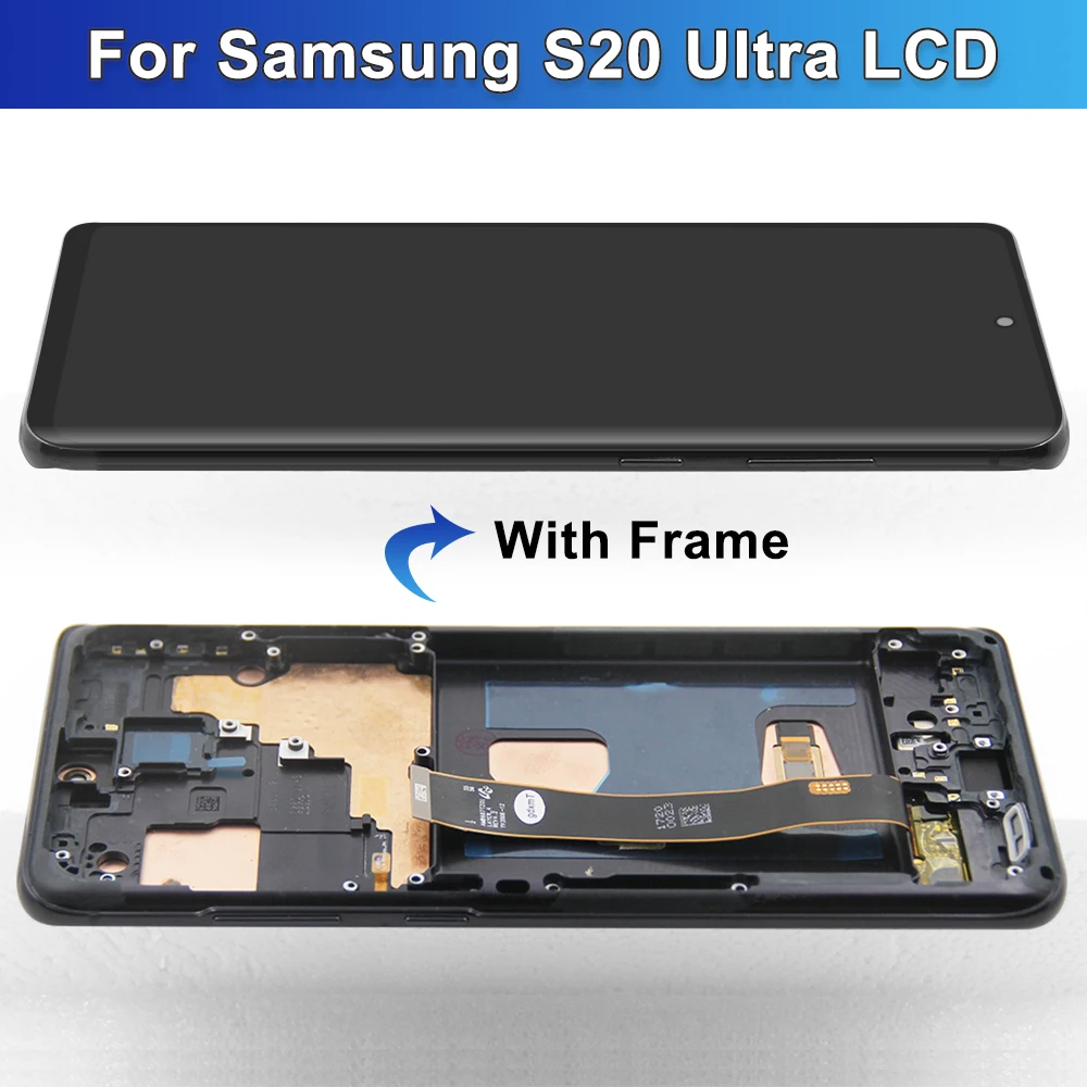 Super AMOLED S20 Ultra Screen Assembly, for Samsung Galaxy S20 Ultra 5G G988 G988U Lcd Display Digital Touch Screen with Frame