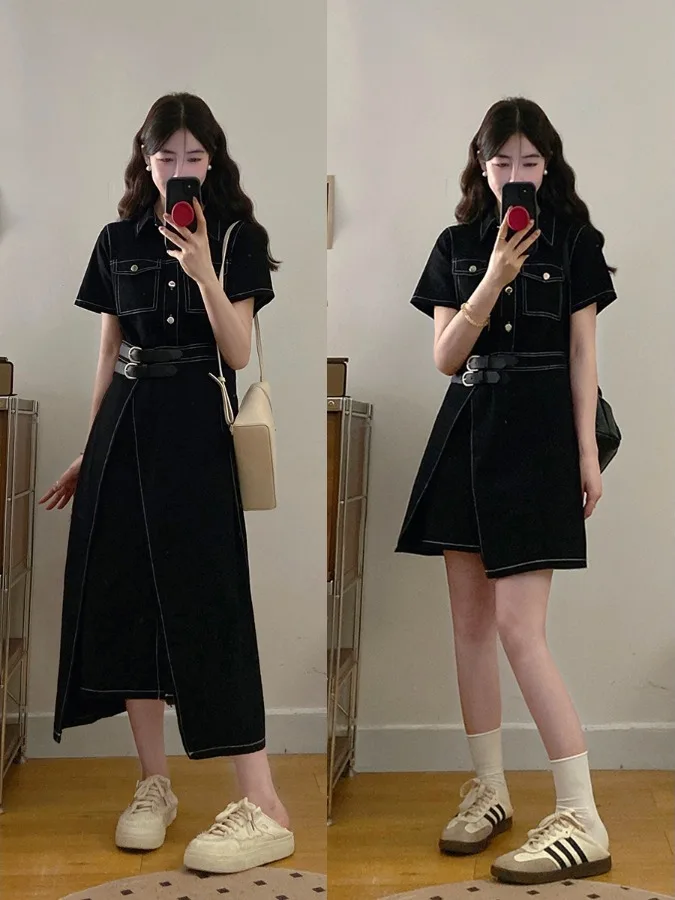 

Новая женская летняя юбка А-силуэта больших размеров в стиле ретро, цельная, с коротким рукавом, асимметричная, с эффектом утяжки талии, омолаживающая